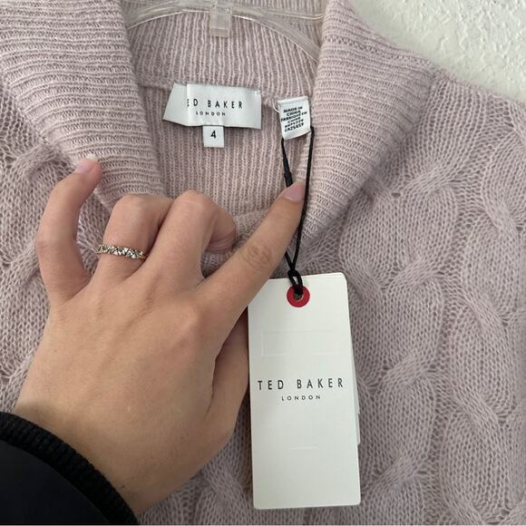 NWT Ted Baker Veolaa Cable Knit Wool Mohair Dusty Pink Sweater 4 US 10 - Picture 4 of 7